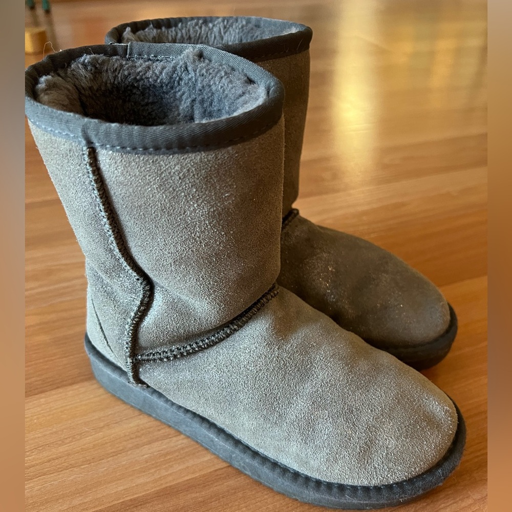 Gray Suede Shearling Boots Size 36 — Silver Shimmer, Very Good